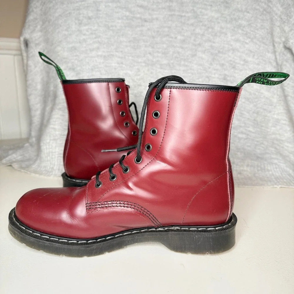Solovair 8 Eye Men's UK 10 Derby Boot Cherry Red Rub-Off Leather Made in England